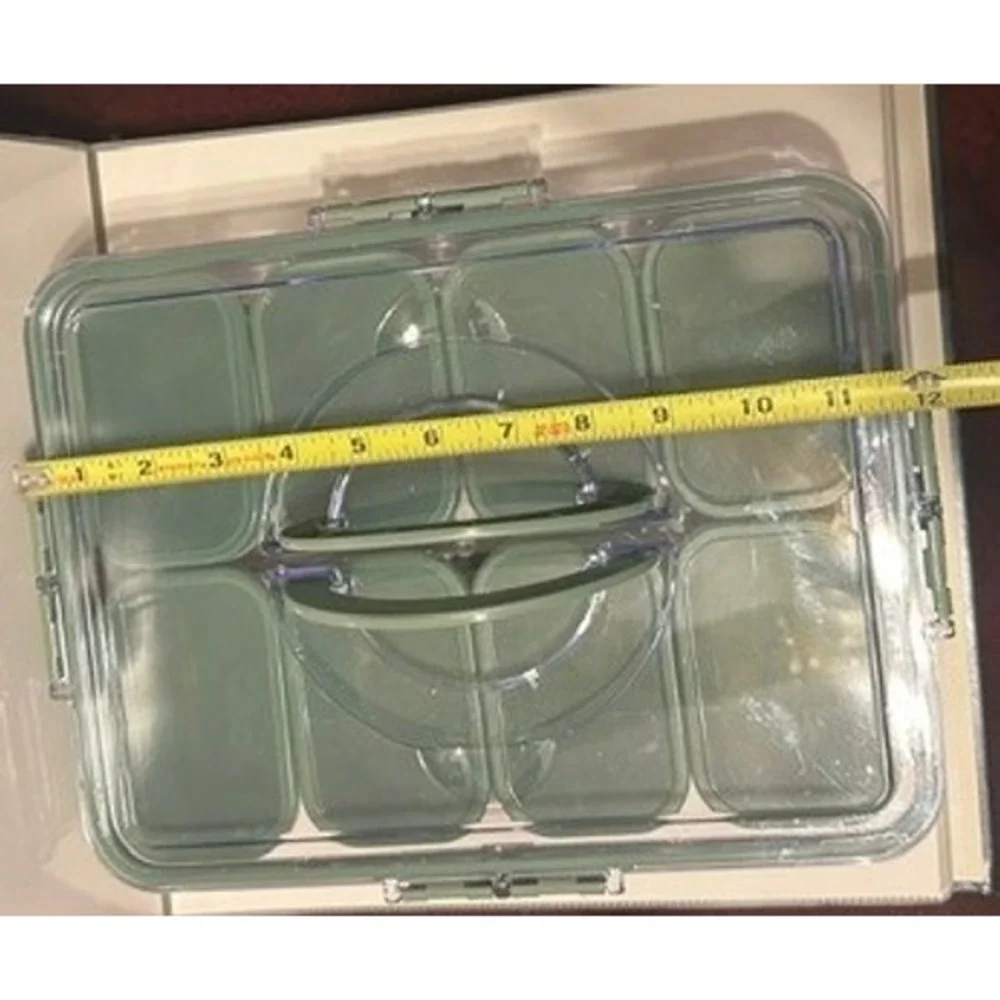 8 Compartment Snack Box Container with Handle Sage Green Portable Organizer